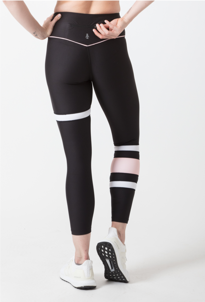 Shore Win 7/8 Leggings (Black / Pink & White stripes) – B.Y.O ACTIVE  Activewear