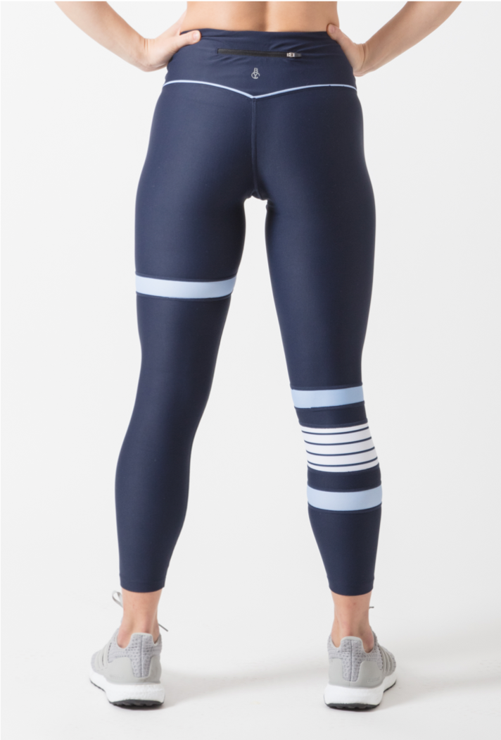 Blue Tights with White Stripes - Yogue Activewear