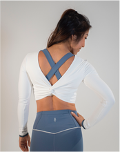 Forget Me Knot - Long sleeved Crop top (White & Blue)
