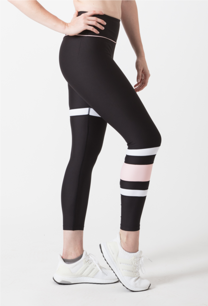 Shore Win 7 8 Leggings Black Pink White stripes B.Y.O